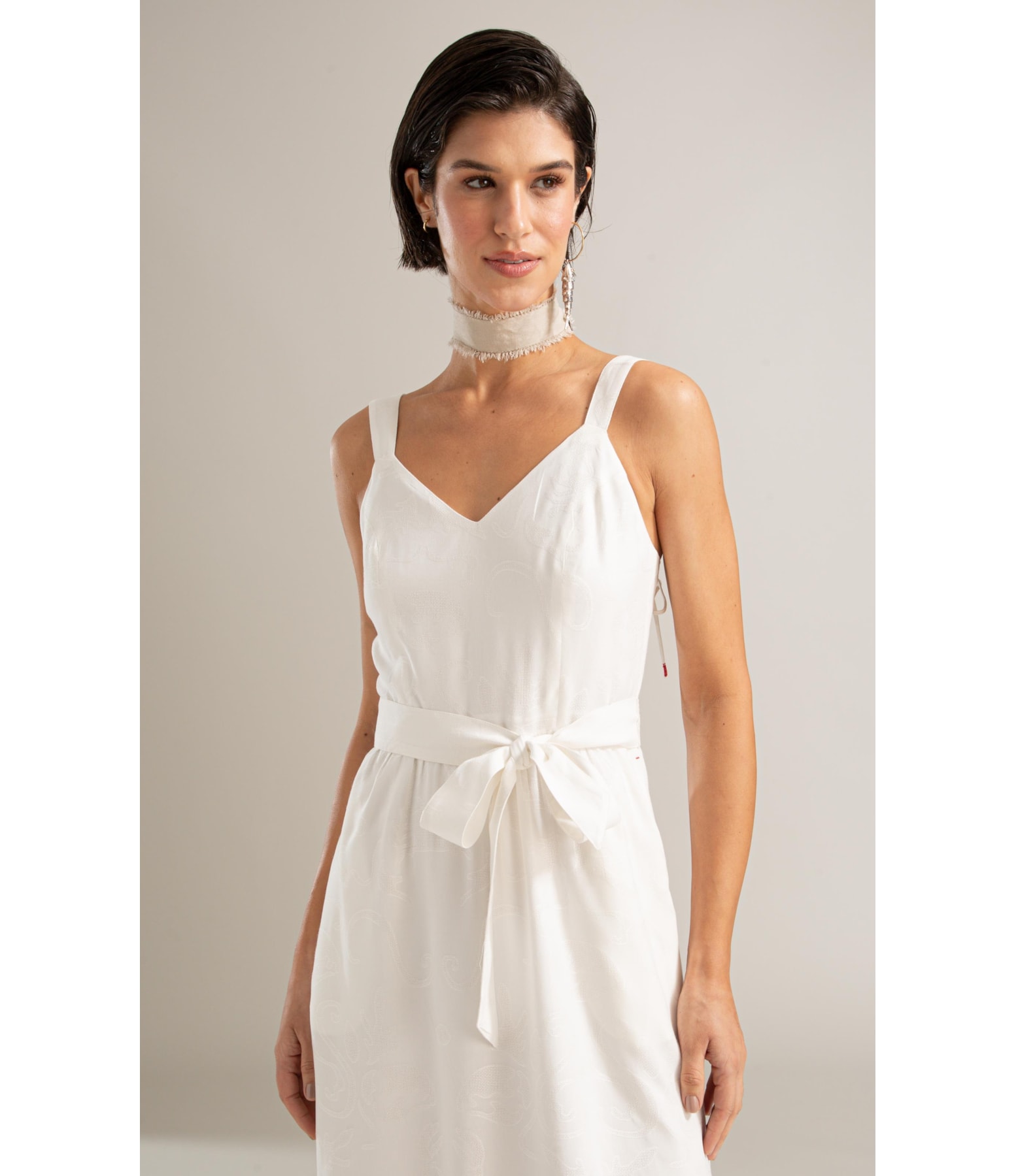 Vestido Solana Viscose Jacquard Branco