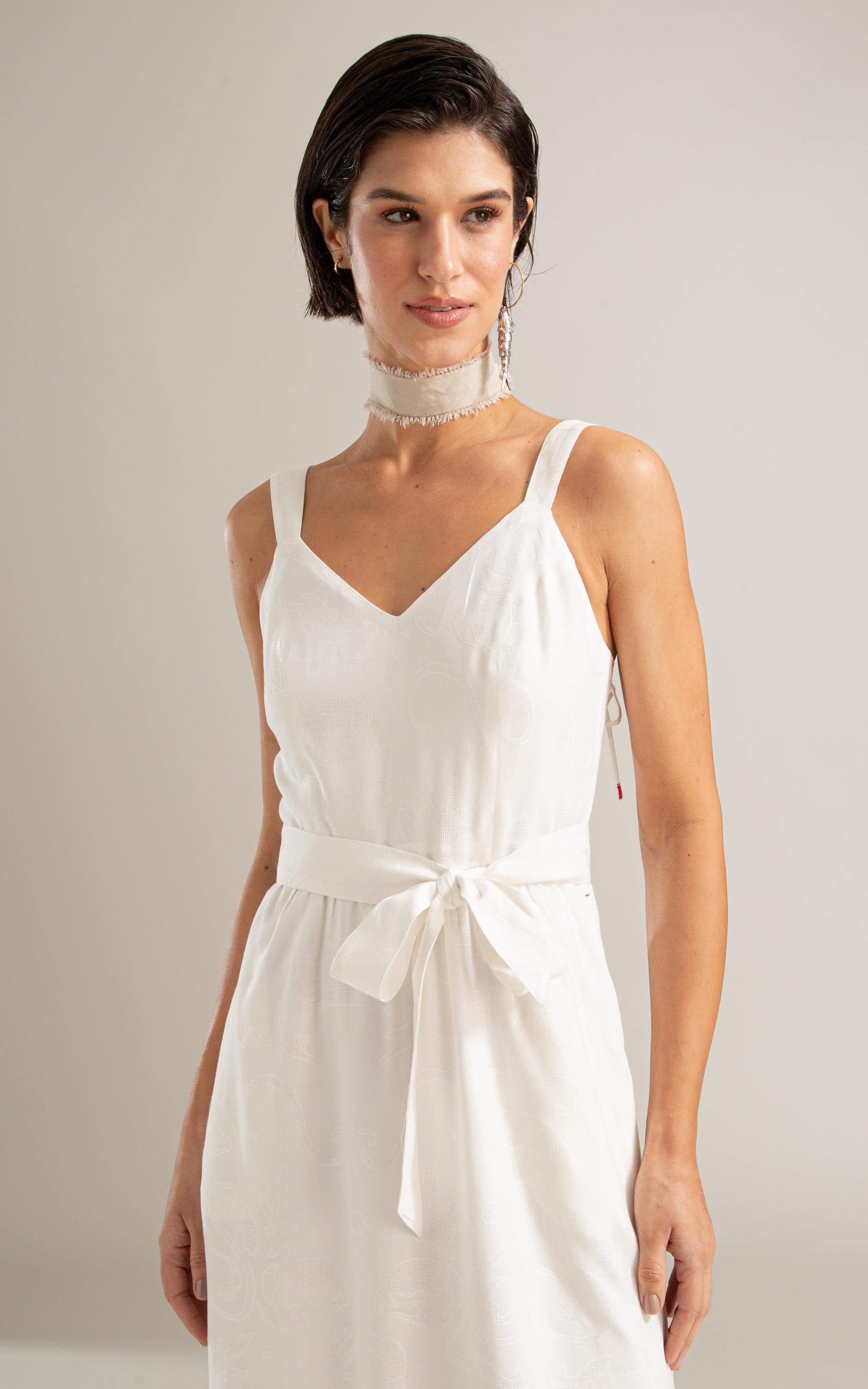 Vestido Solana Viscose Jacquard Branco