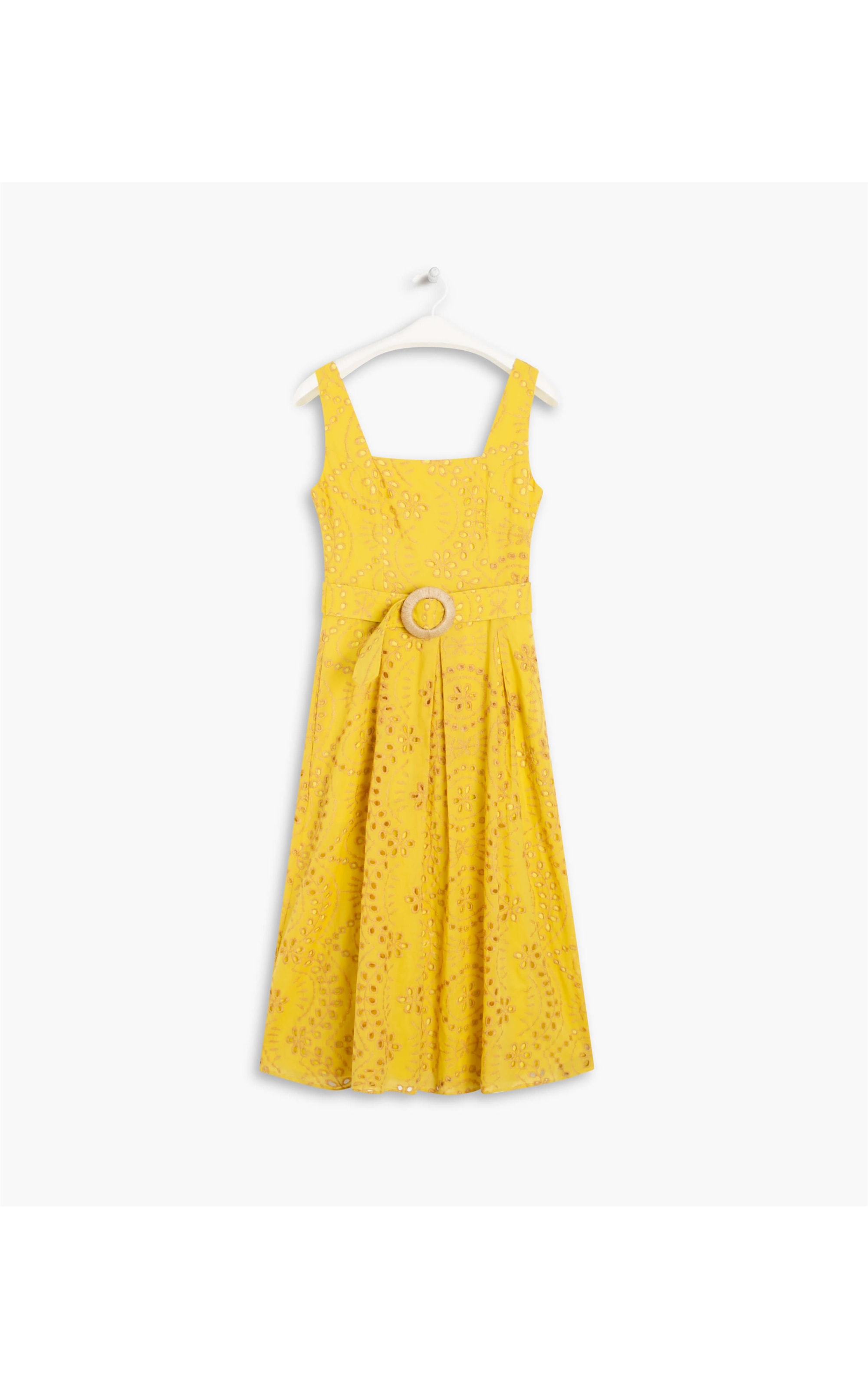 Vestido Sora Algodao Bordado Mostarda
