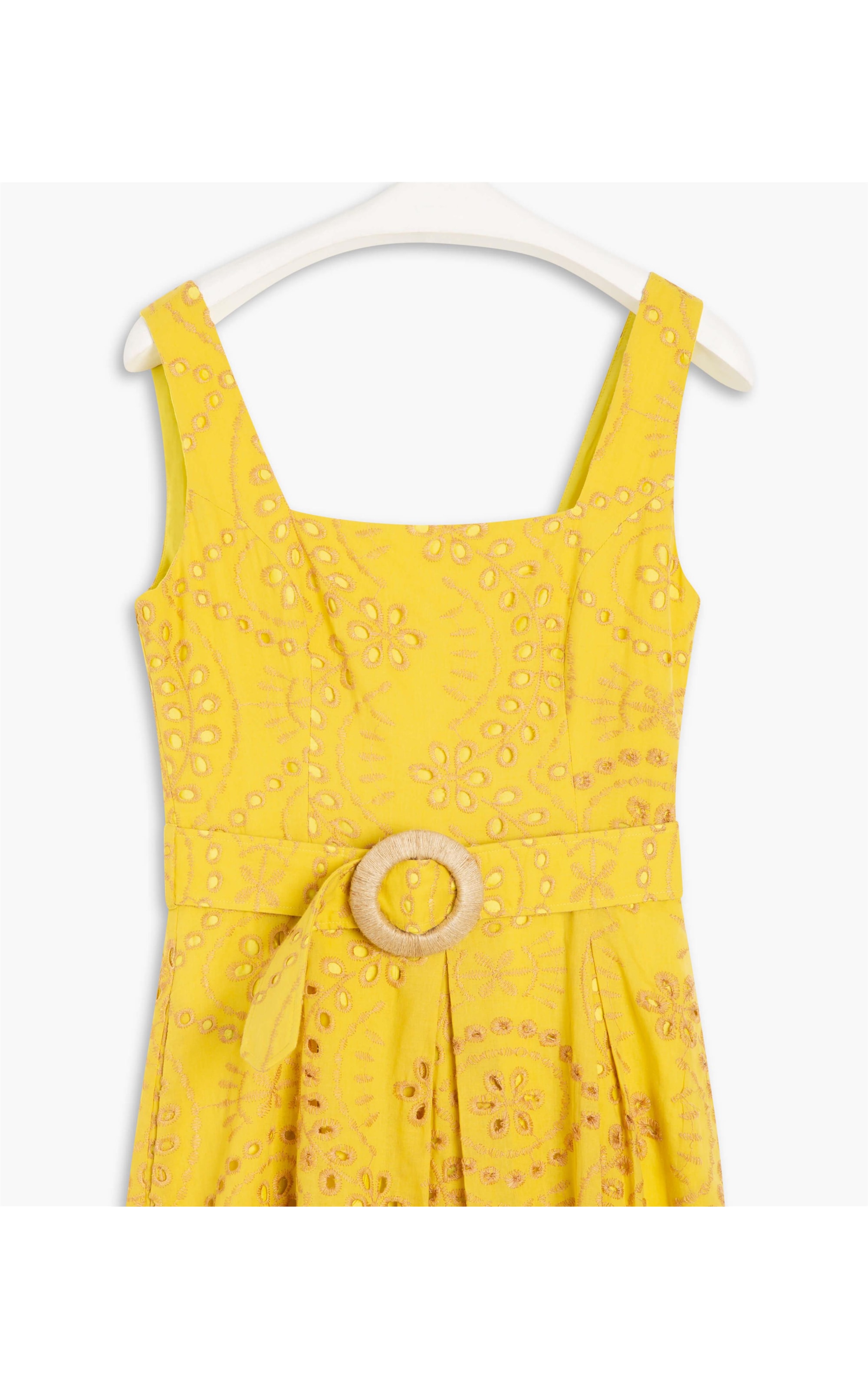 Vestido Sora Algodao Bordado Mostarda