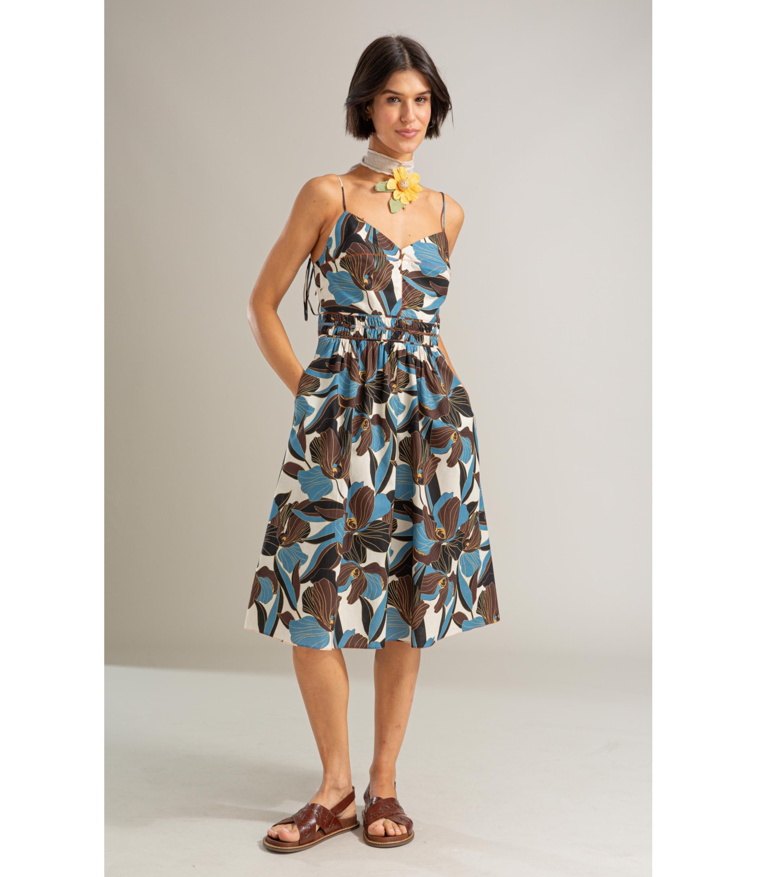 Vestido Taipe Algodao Est Dust Azul Bic
