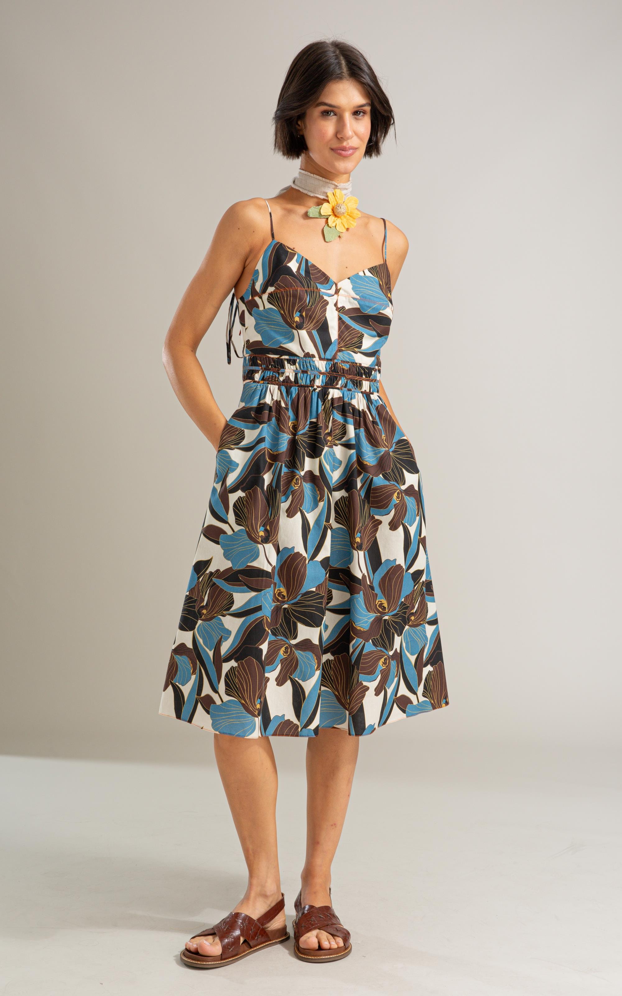 Vestido Taipe Algodao Est Dust Azul Bic