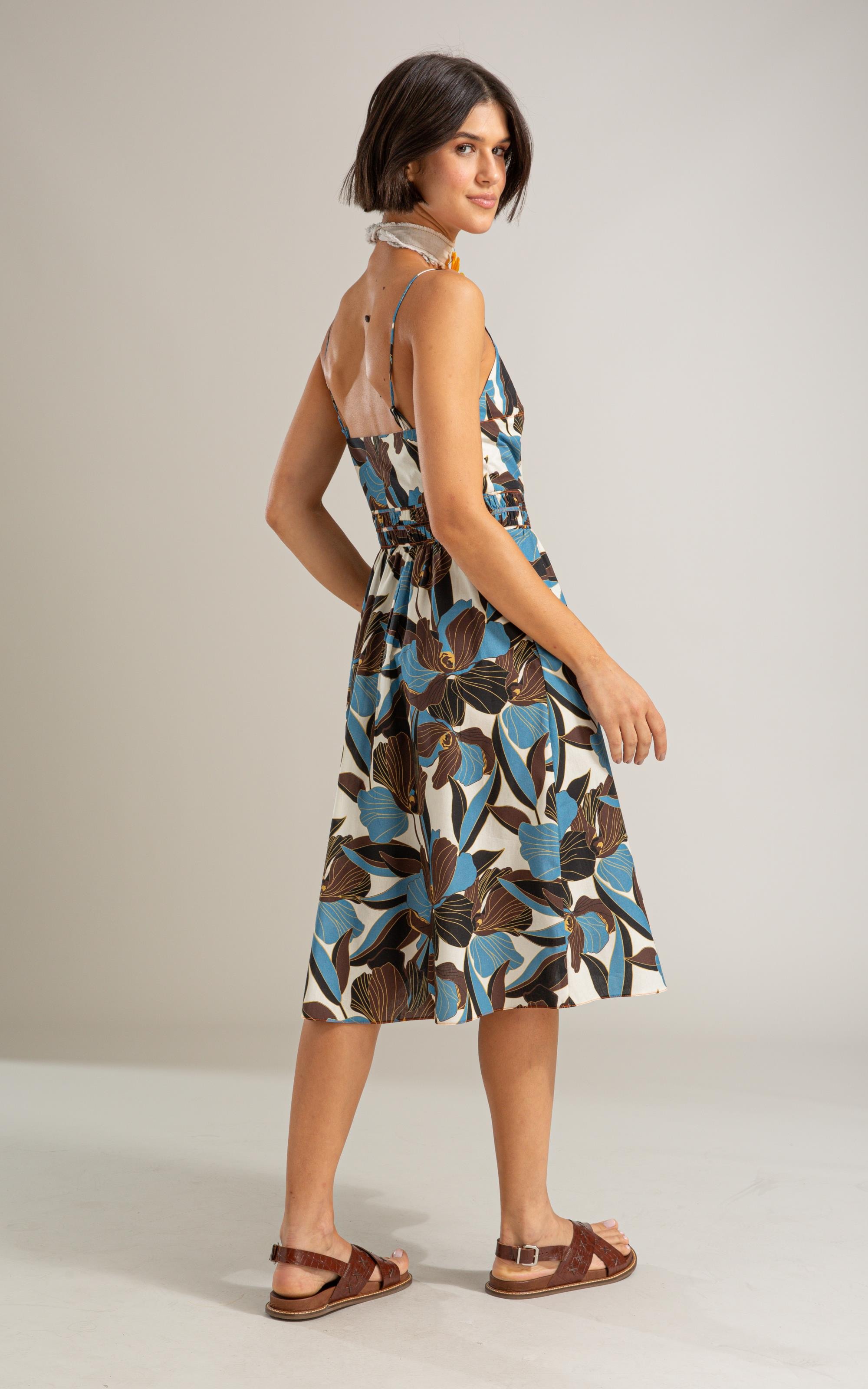 Vestido Taipe Algodao Est Dust Azul Bic