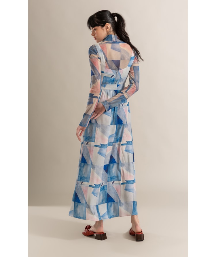 Vestido Teresa Est Mosaico Azul Seco