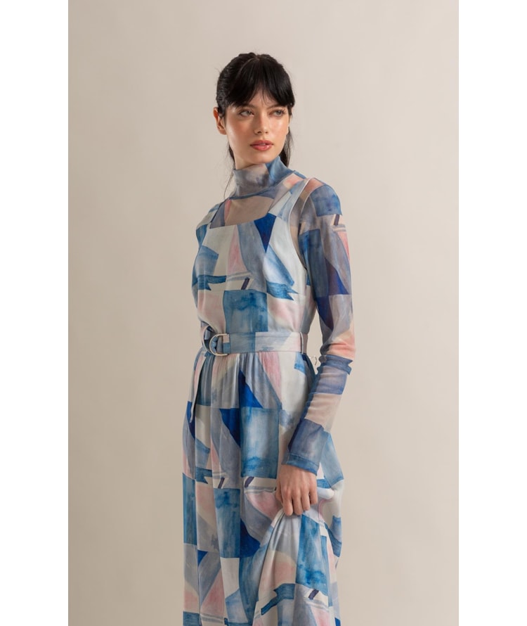 Vestido Teresa Est Mosaico Azul Seco