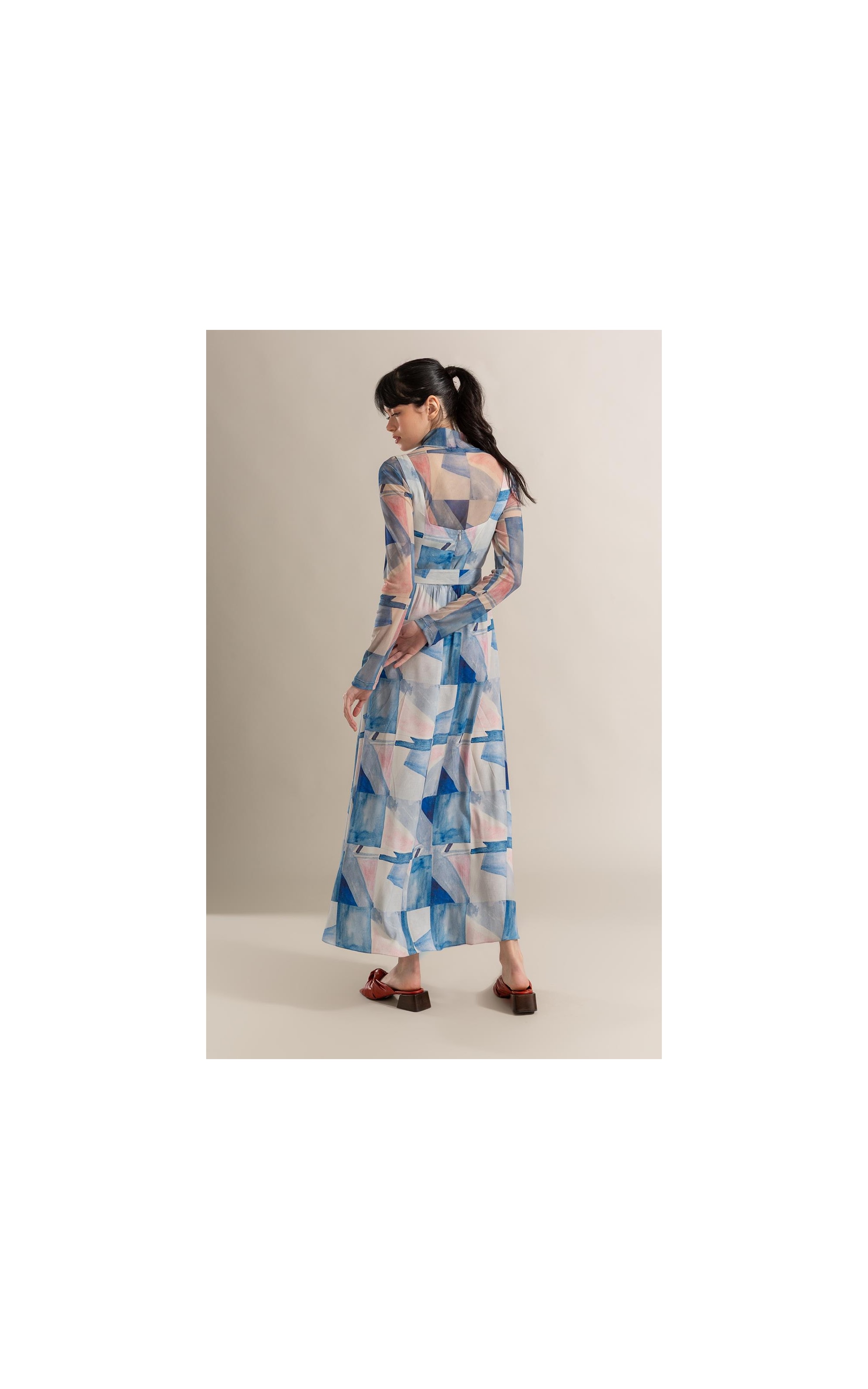 Vestido Teresa Est Mosaico Azul Seco