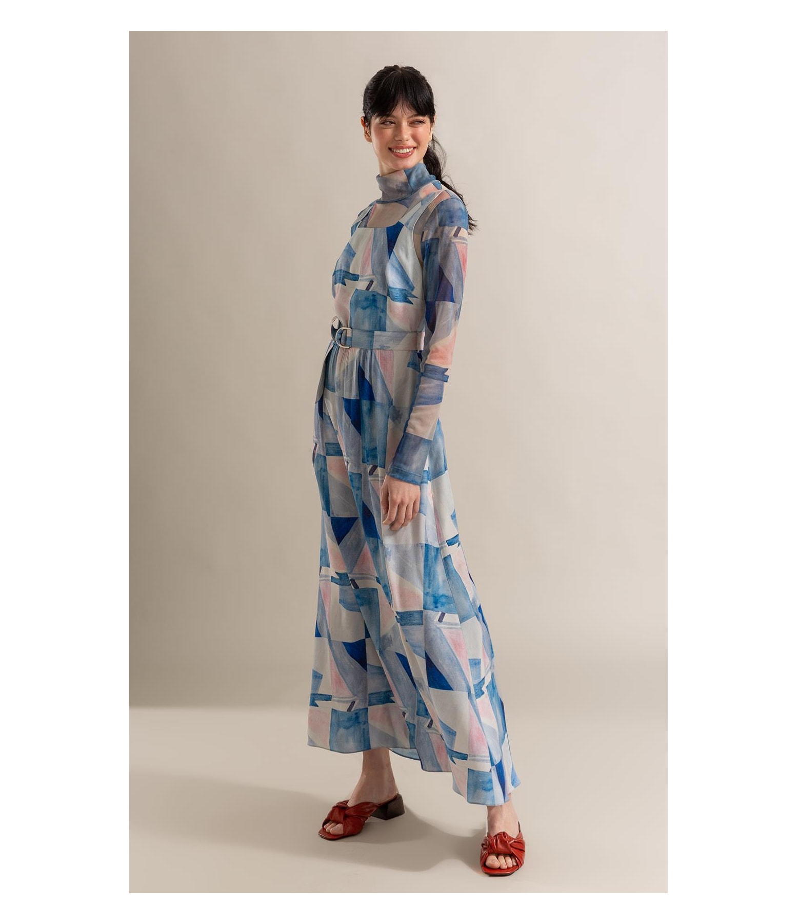 Vestido Teresa Est Mosaico Azul Seco