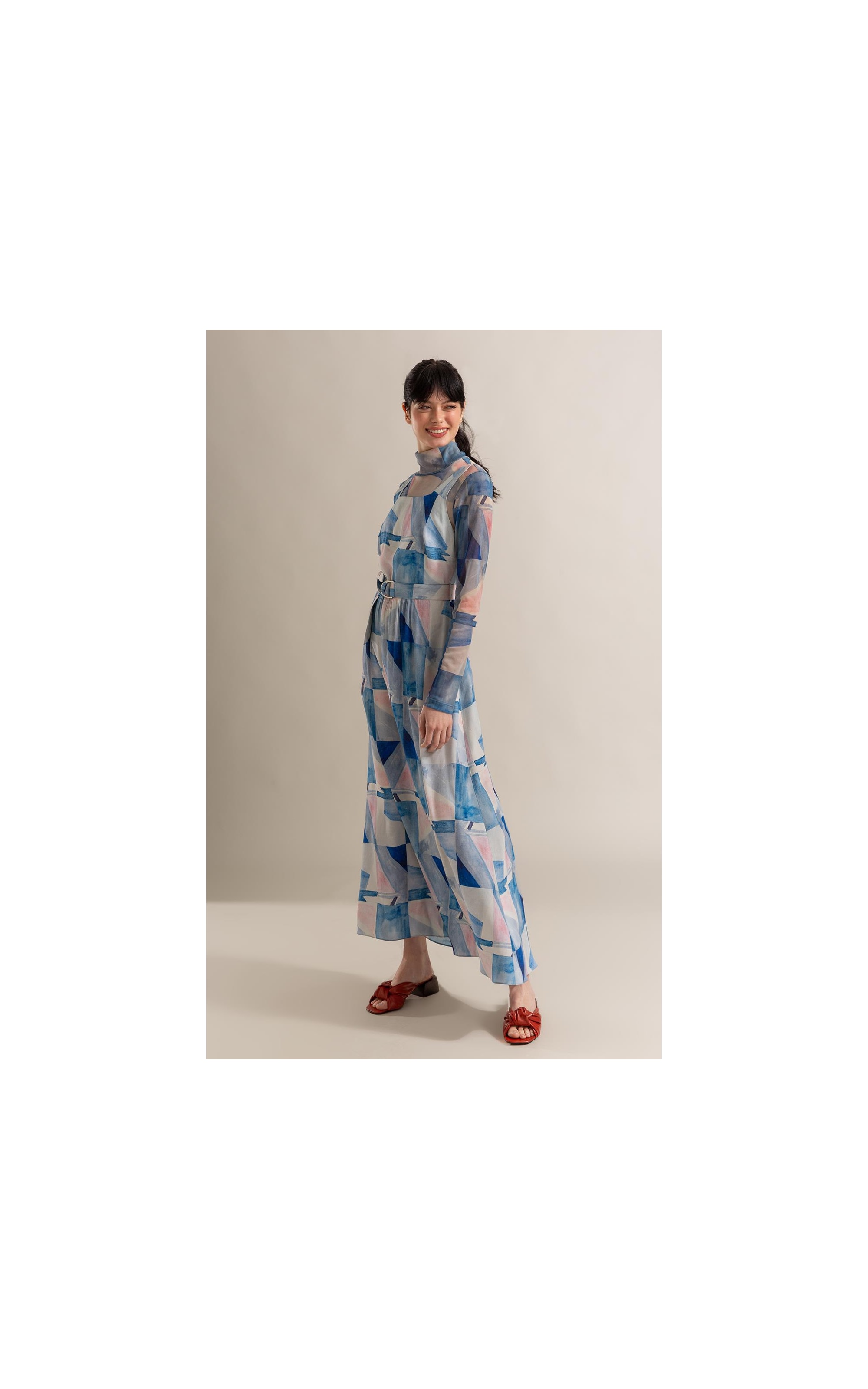 Vestido Teresa Est Mosaico Azul Seco