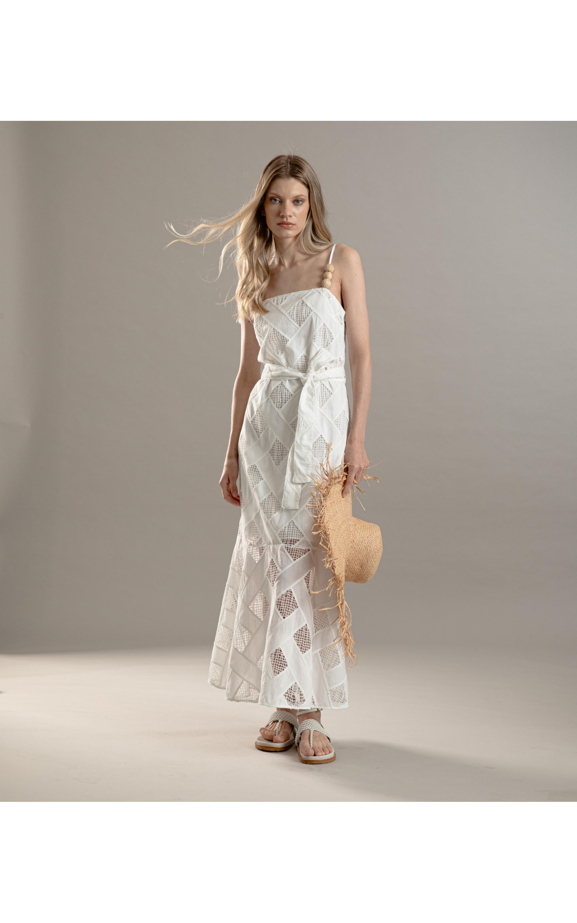 Vestido Thai Algodao Bordado Branco