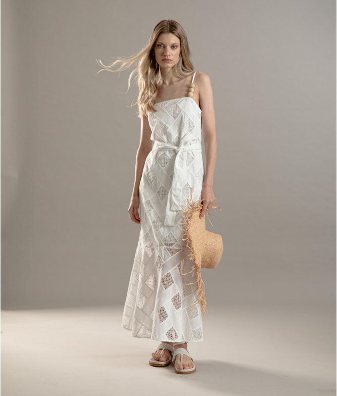 Vestido Thai Algodao Bordado Branco