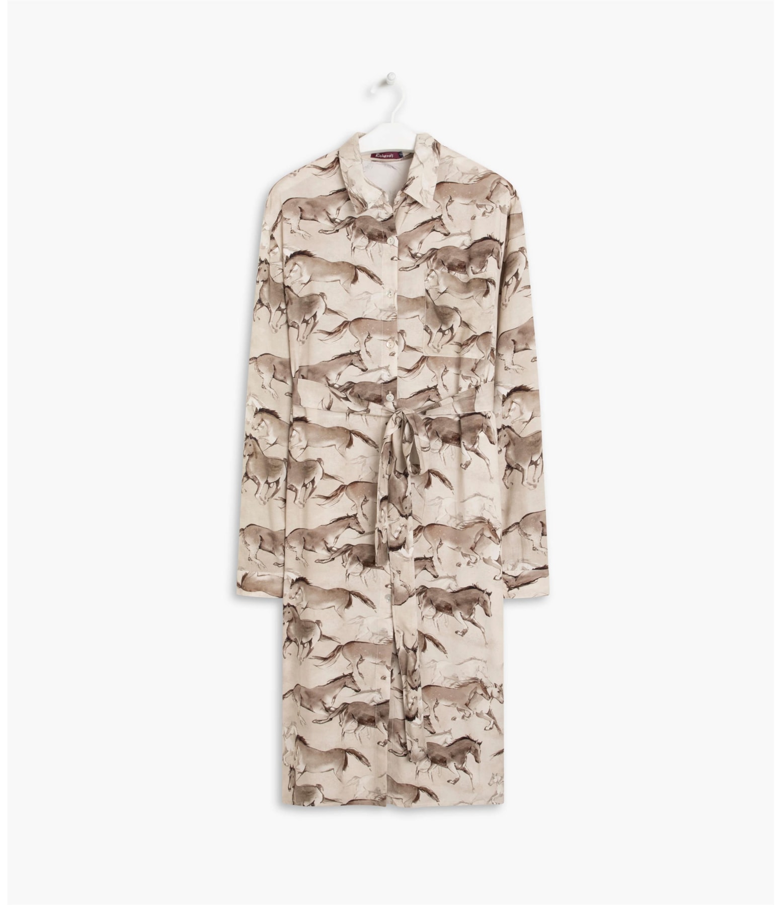 Vestido Yolanda Viscose Estmapa Caballos Areia