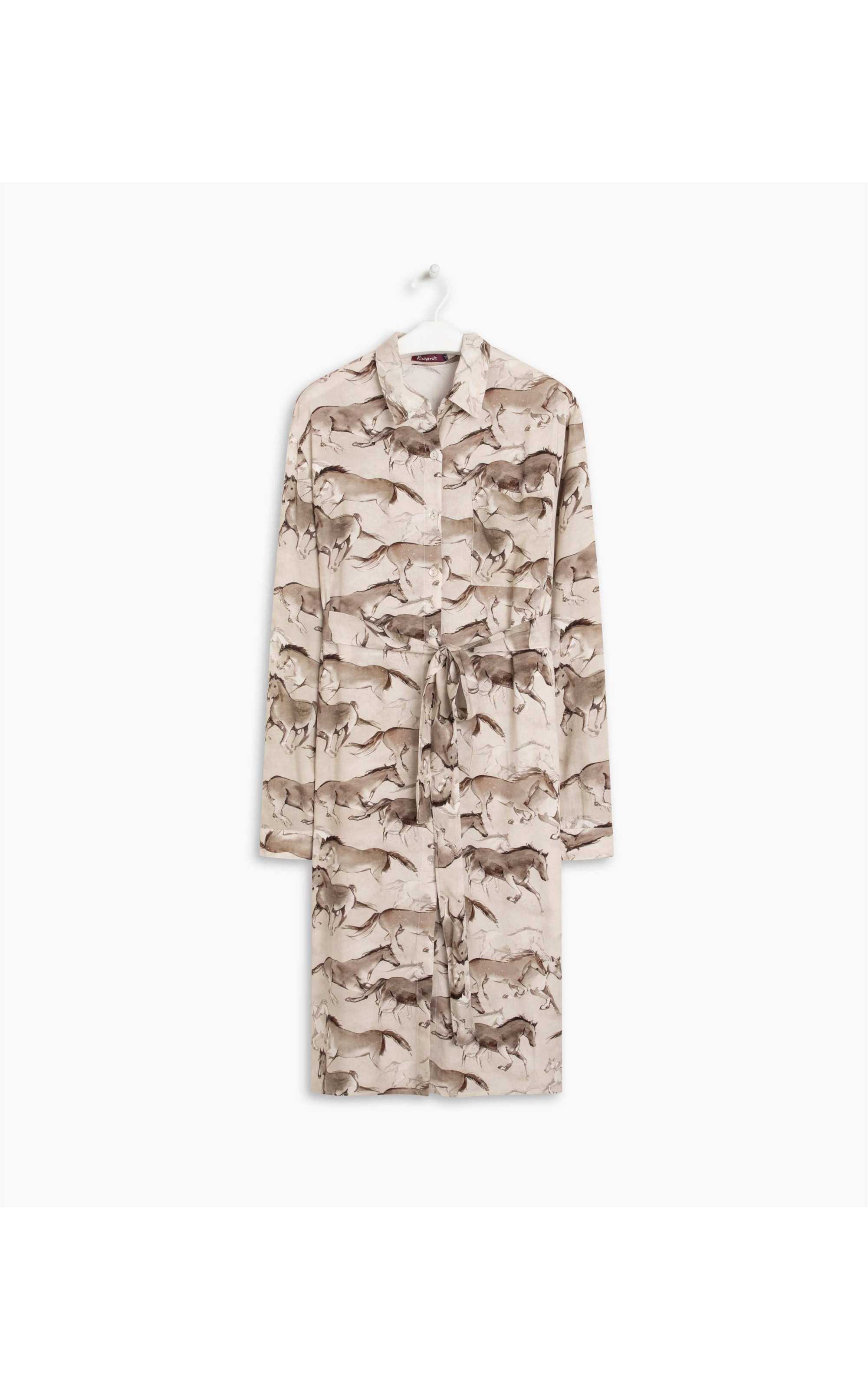 Vestido Yolanda Viscose Estmapa Caballos Areia