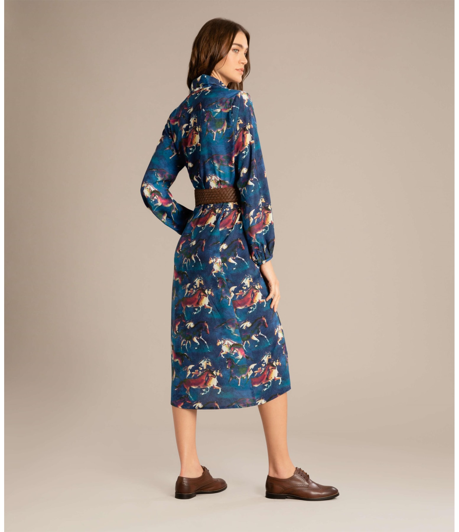 Vestido Yolanda Viscose Estmapa Caballos Azul Bic